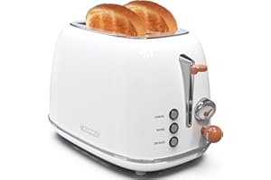 KITCHMIX Toaster 2 slice,Retro Stainless Steel Toaster with 6 Settings, 1.5 In Extra Wide Slots, Bagel/Defrost/Cancel Function, Removable Crumb Tray (White)