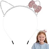 Chanaco Kitty Ears Headbands Cat Party Favors Birthday Decorations Metal Rhinestones Silver Glitter Gabby Hair Accessories Red Bow Cat Headpieces Cute Gifts