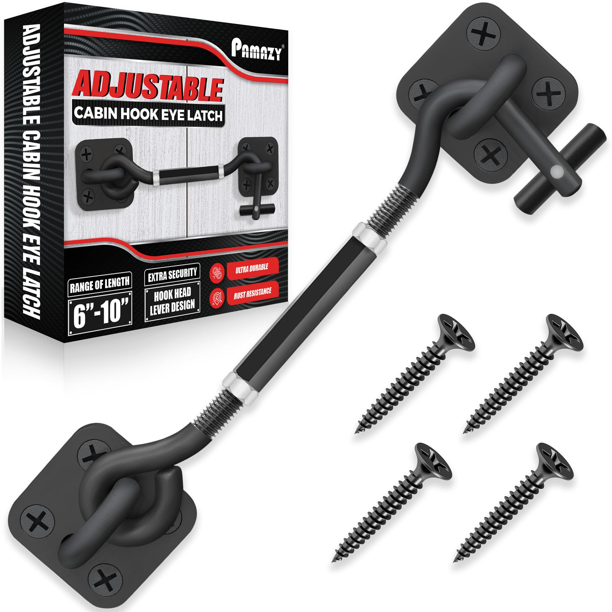 Photo 1 of [Upgrade Adjustable] 6”-10” Cabin Hook Eye Latch Gate, Heavy Duty 4 Mounting Points Bracket, Barn Door Lock Latch, Durable Door Swivel Window Hook Lock for Sliding Door, Outdoor, Window, Cabinet