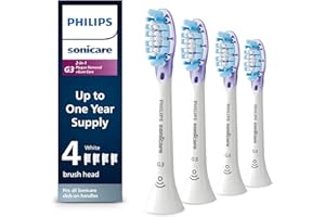 Philips Sonicare G3 Two-in-One - Genuine Replacement Electric Toothbrush Heads, White, 4 Pack One Year Supply, HX9054/65