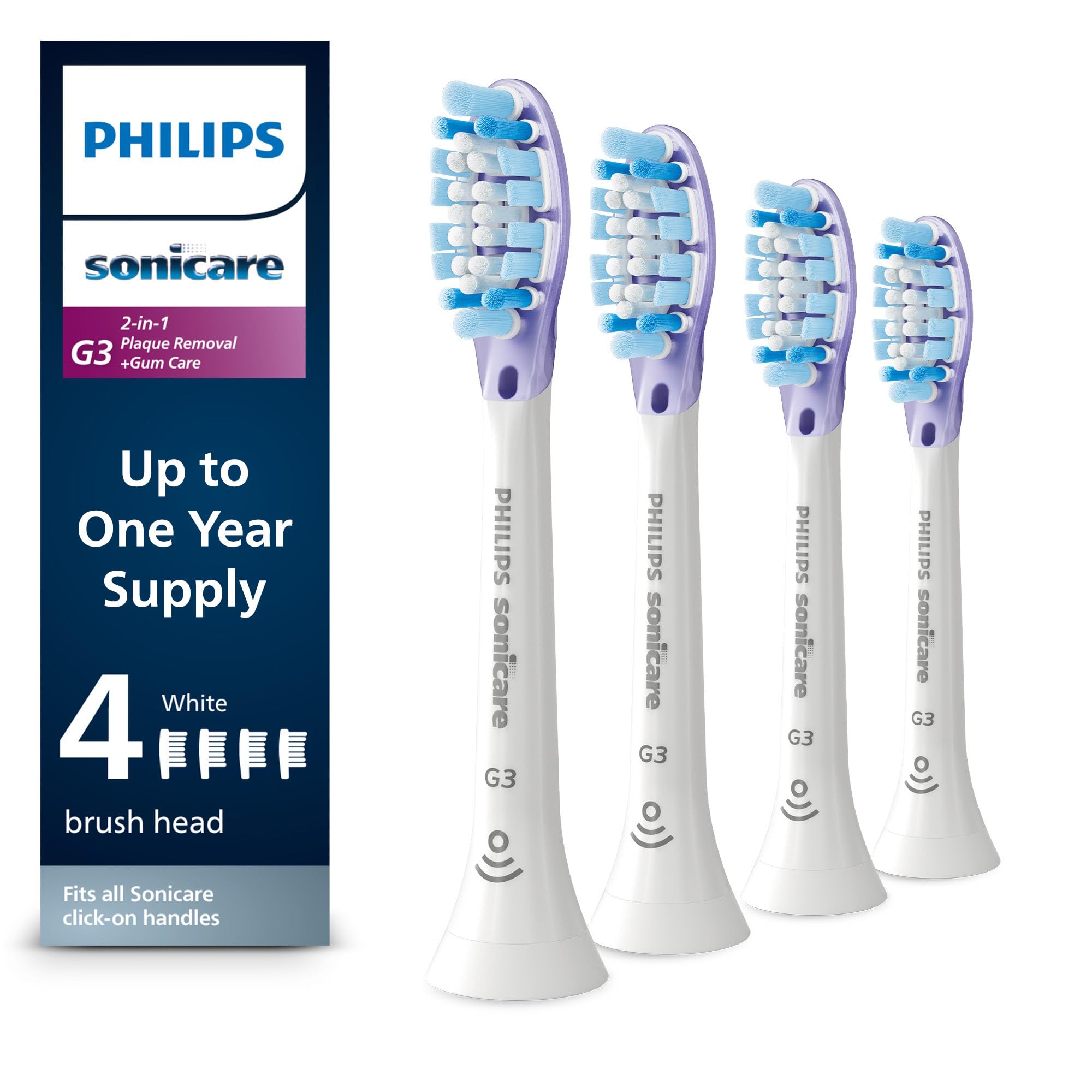 Photo 1 of Philips Sonicare G3 Two-in-One - Genuine Replacement Electric Toothbrush Heads, White, 4 Pack One Year Supply, HX9054/65