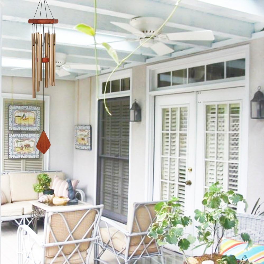 BLESSEDLAND Premium Wind Chimes-6 Hollow Aluminum Tubes, 31" Wind Chime for Garden, Yard, Patio and Home Decoration. (Brown) : Garden & Outdoor