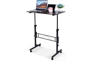 KLSMYHOKI Standing Desk Adjustable Height, Mobile Stand Up Desks with Wheels Small Computer Desk Rolling Desk, Portable Laptop Desk Black Standing Table Sit Stand Home Office Desks 16"x31.5" Height 27"-43.5"