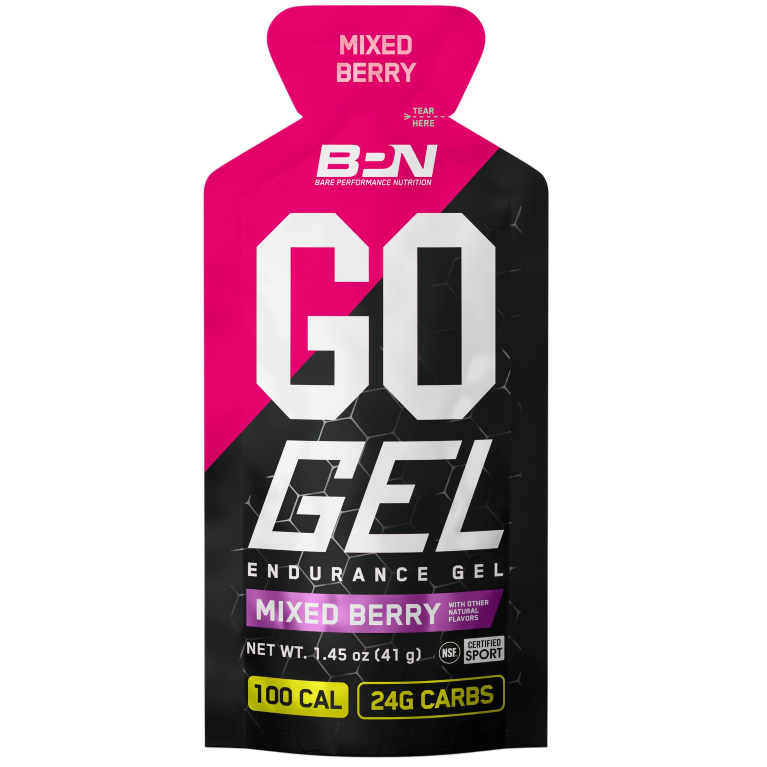 BARE PERFORMANCE NUTRITION, BPN Go Gel Endurance, 24g of Carbohydrates & 100 Calories per Pack, Vegan + Gluten Free Running Gel, 10 Single-Serving Packs, Mixed Berry