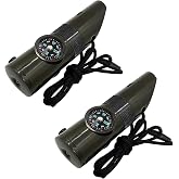 MeiNvShe 2 Pack Emergency Survival Whistle, 3-in-1 Emergency Whistles with Compass and Thermometer, Loud Safety Whistle with Lanyard for Outdoor Hiking