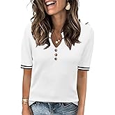 LOMON Women Short Sleeve Sweater 2026 Spring Summer Trendy Tops V Neck Dressy Casual Work Pullover Sweaters