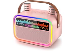 Mini Karaoke Machine Toys for Kids Girls, Tnvee Portable Bluetooth Speaker with 2 Wireless Microphones, Funny Birthday Gifts for Girls Ages 3, 4, 5, 6, 7, 8, 9,10,11,12+ Years Old Toddler - Pink