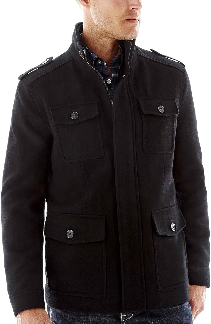 Dockers Men's Wool Melton Four Pocket Military Field Jacket, Black, Medium at Amazon Men’s