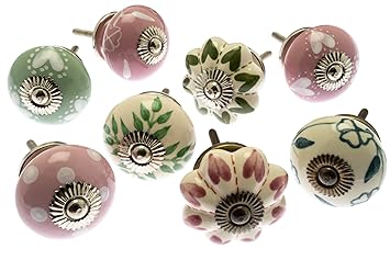 Vintage-Chic Gemischt Set mit Pink, Eau de nil & Grau Schrankknöpfe aus Keramik x 8 (MG-193) TM Produkt