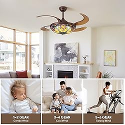 CROSSIO 48 Inch Tiffany Ceiling Fan with Light
