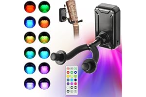 ThEast LED Guitar Hanger Wall Mount, Gradient Colorful Light Guitar Holder with Remote, Guitar Wall Hanger Bracket for All Shaped Instruments, Guitar Display with Surrounding Lightings