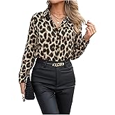 SOLY HUX Women's Leopard Button Down Shirt Cheetah Print Collared Long Sleeve Casual Work Tops Blouse