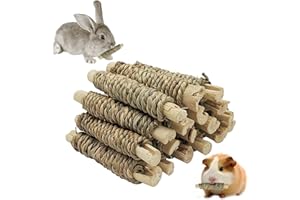 Fhiny 18 PCS Guinea Pig Chew Toys, Natural Seagrass Sweet Bamboo Molar Sticks for Teeth Bunny Chew Toys Cage Accessories for Rabbit Bunny Guinea Pig Chinchilla Hamster