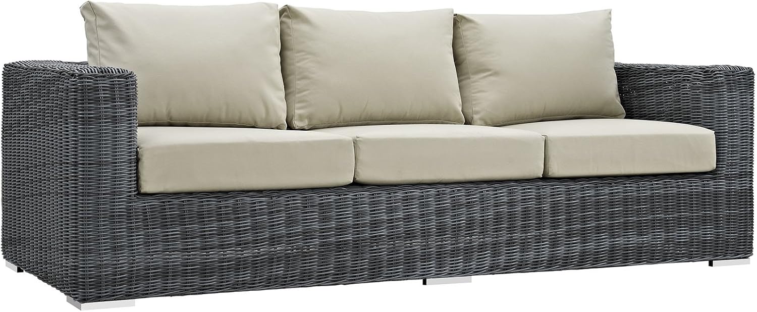 Modway Summon Wicker Rattan Outdoor Patio Sunbrella Sofa in Canvas Antique Beige : Garden & Outdoor