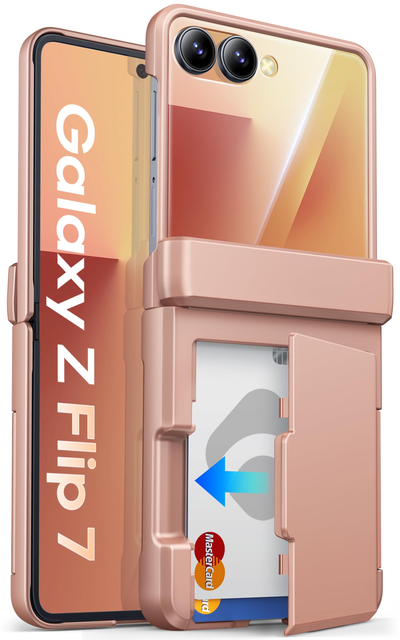 ASAFCASE for Samsung Galaxy Z Flip 7 Wallet Case with Card Holder (3 Cards) & Hinge Protection & Outer Screen Protector, Shockproof Rugged Cover Phone Case for Samsung Galaxy Z Flip 7 2025, Rose Gold