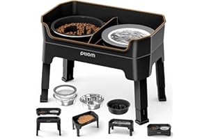 KPWACD 4-in-1 Elevated Slow Feeder Dog Bowls, 4 Height Adjustable Mess Proof Raised Dog Bowl Stand with No Spill Water Bowl, Stainless Steel Doggy Food Dish & Slow Feeder for Large Medium Small Pets