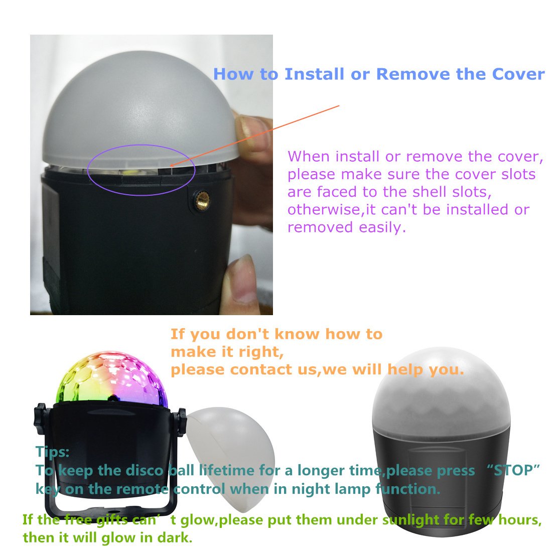 Disco Ball Party Lights Crystal Stage Light 6 Colors Sound Activated 2 in 1 Night Lamp (6 colors)