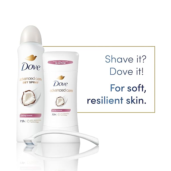 DOVE ADVANCED CARE ANTIPERSPIRANT DEODORANT STICK CARING COCONUT FOR HELPING REPAIR SKIN BARRIER AFTER SHAVING, WITH 72-HOUR SWEAT & ODOR PROTECTION, 2.6 OZ