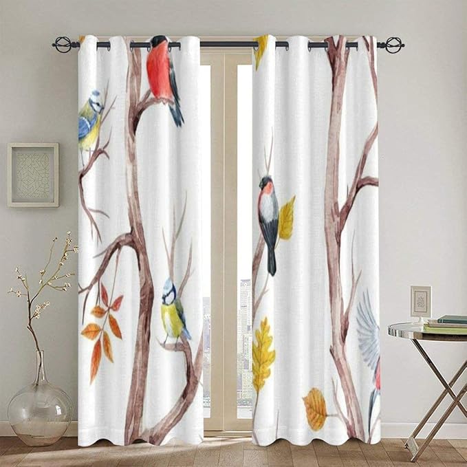 NOLYXICI Blackout Curtains 2 Panels Set,Watercolor Birds Twig Branch