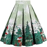 Girstunm Women's Pleated Vintage Skirt Floral Print A-line Midi Skirts with Pockets