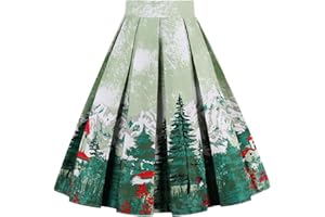 Girstunm Women's Pleated Vintage Skirt Floral Print A-line Midi Skirts with Pockets