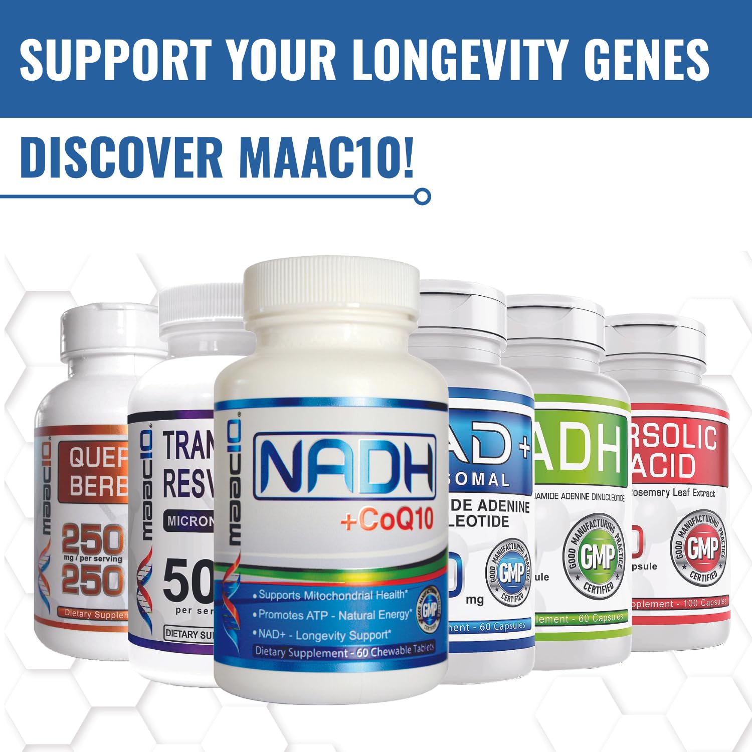 MAAC10 Liposomal NAD Supplement 500mg Serving (2x250mg Capsules) Actual Nicotinamide Adenine Dinucleotide