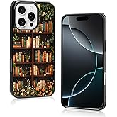 Aesthetic Floral Bookshelf Book Phone Case Compatible with iPhone 16 Pro Case 6.3 Inch, TPU Shockproof Protection Vintage Flowers Bookish Art Reading Book Lovers Gifts Phone Case for Girls Women Cover