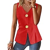 Cicy Bell Womens Summer V Neck Vest Tops Button up Sleeveless Casual Waistcoat Business Fitted Blazer vest