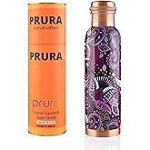 PRURA Pure Printed Copper Water Bottle - Leak Proof Ayurvedic Drinkware Copper Vessel for Sports, Gym, Outdoors, Yoga, Health Benefits