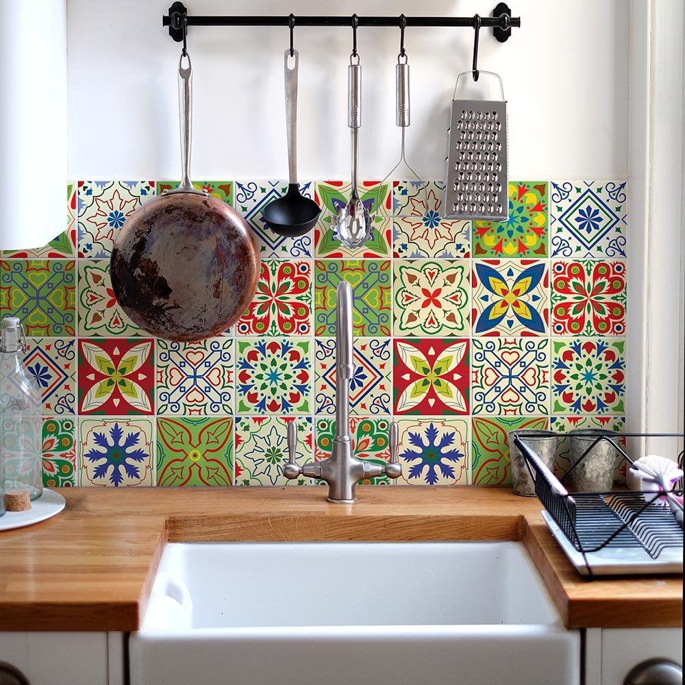 SSyang 20 Pezzi Adesivi Per Piastrelle Cucina,Adesivo Murale Per Il Bagno,Marocco Adesivo Per Piastrelle,Impermeabile PVC Autoadesivo Decorazione,Sticker Per Cucina,Adesivo Murale Per Scala,10 * 10CM - 6