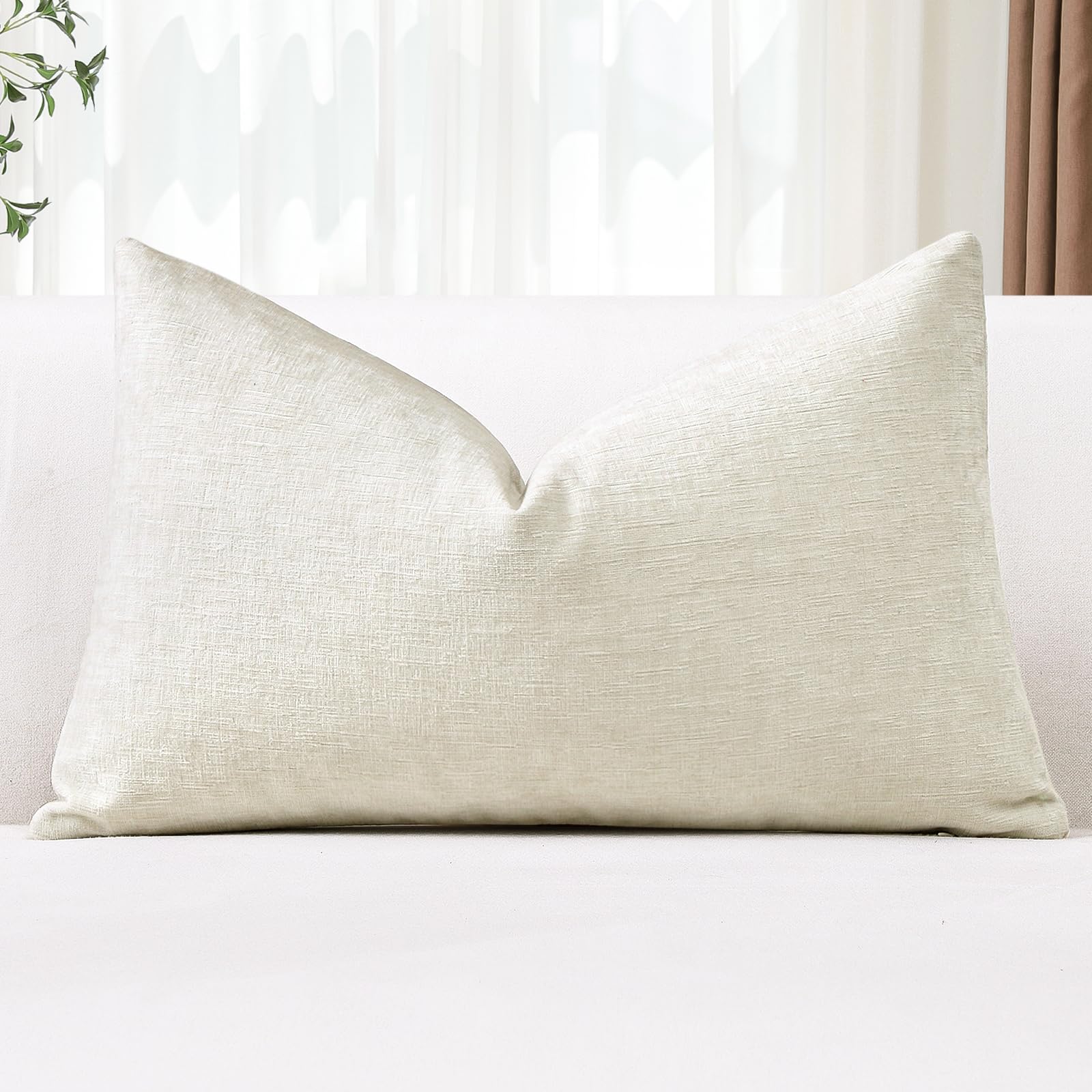 Photo 1 of OTOSTAR Chenille Throw Pillow Covers 16x24 Inch Soft Farmhouse Cream White Decorative Pillow Covers Solid Lumbar Cushion Case for Sofa Bed Living Room Couch Home Decor (Cream White)