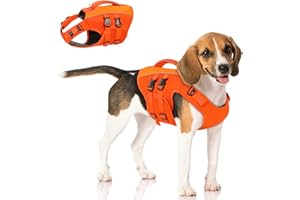 Queenmore Dog Life Jacket,Pet Life Vest for Swimming,Adjustable Reflective Pet Swimming Vest,High Buoyancy Dog Life Jacket,Pet Life Preserver(Orange,L)