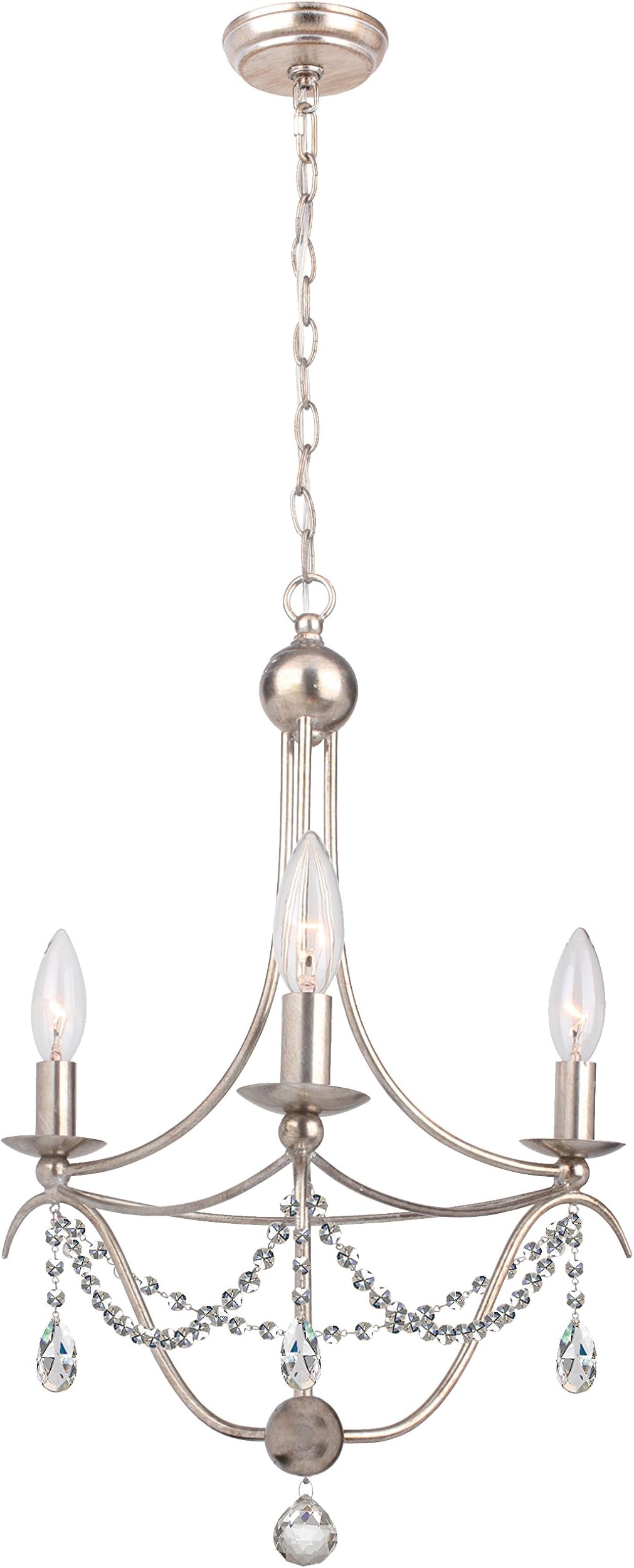 Crystorama 413-SA-CL-SAQ Crystal Accents Three Light Mini Chandelier from Metro collection in Pwt, Nckl, B/S, Slvr.finish,