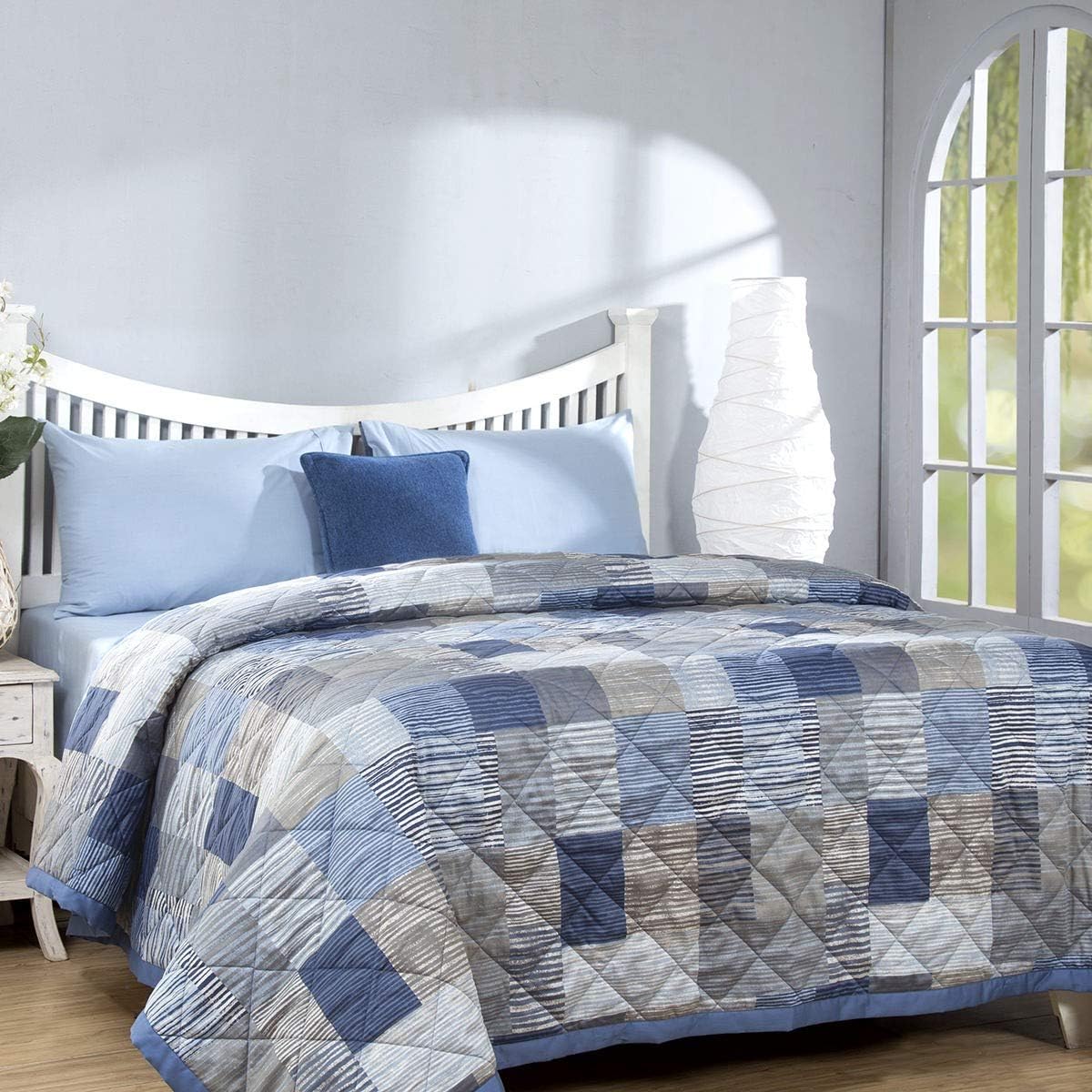 Maspar Jagged Stripe Blue 6 Pcs Double Quilt Set