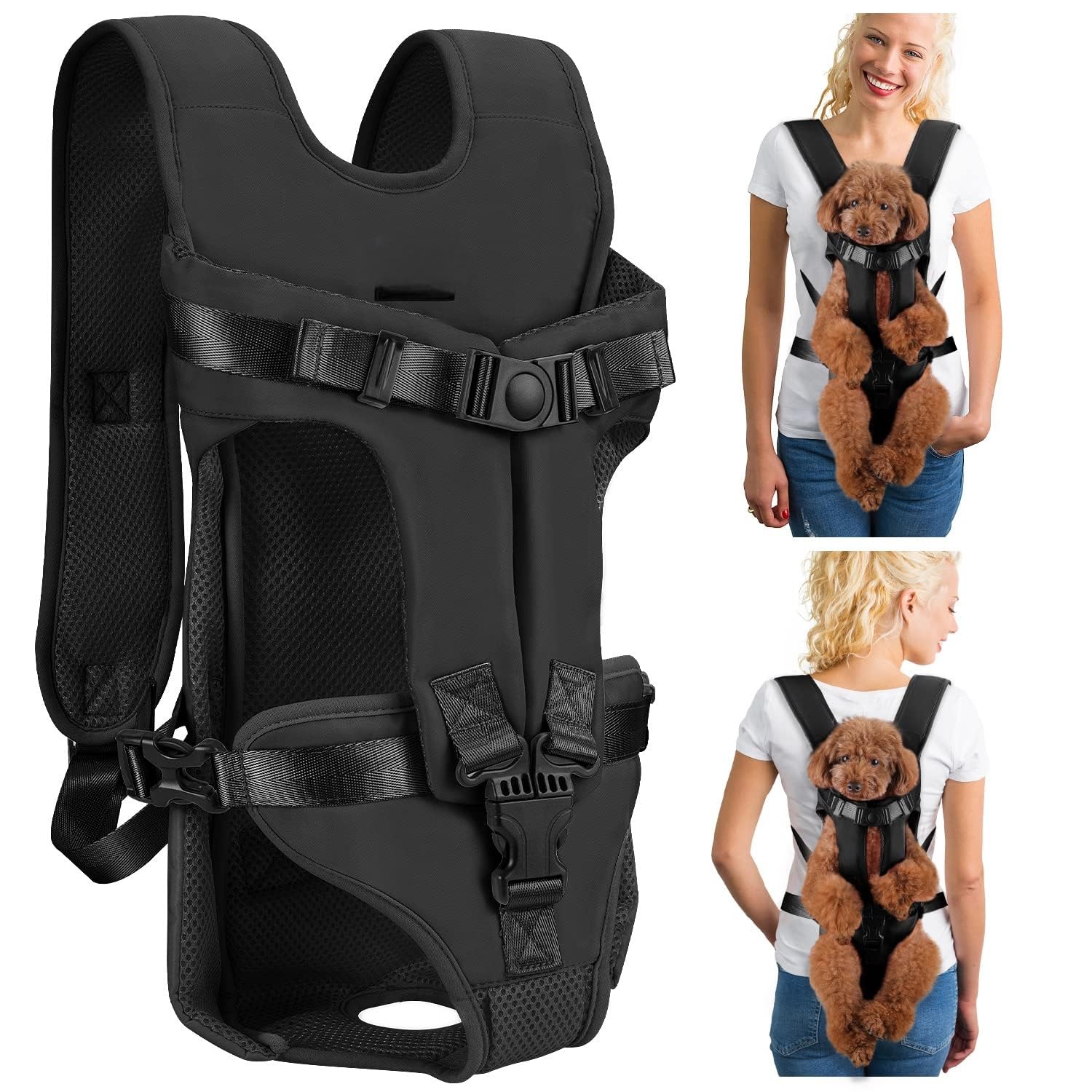 Photo 1 of Dog Carrier Backpacks, Adjustable Dog Backpack Carrier, Legs Out Easy-fit Dog Chest Carrier for Medium Small Dogs, Hands Free Dog Front Carrier for Hiking, Cycling?Black M?