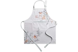 MAISON D' HERMINE Cotton Apron with Center Pocket, Kitchen Unisex Cloth Apron (1 Piece) with Long Ties for Painting Cooking Baking Restaurant