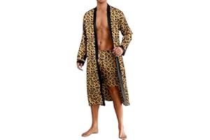 PCOSLay Men's Satin Kimono Robe Set with Shorts 2 Piece Long Sleeve Lightweight Silk Cardigan Sleepwear Bathrobe with Belt