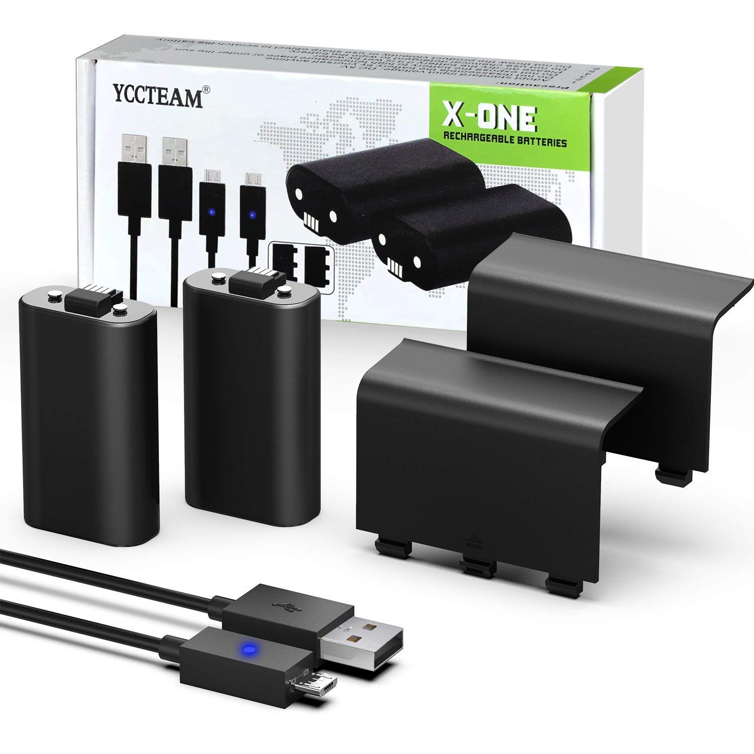 Xbox One Controller Battery Pack, Xbox One S Rechargeable Charge and Play Twin Batteries Replacement 1200mAh + 8.2ft / 2.5m Micro USB Charging Cable, Black