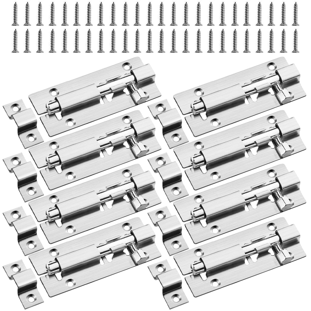 Door Lock Bolt Lock 8Pcs 3 Inch 75mm Door Bolts for Internal Doors Stainless Steel Slide Bolt Durable Gate Latch with Screws for Bathroom Bedroom Toilet Shed Barrel Yard Garage Pet Gates(Silver) — image 1