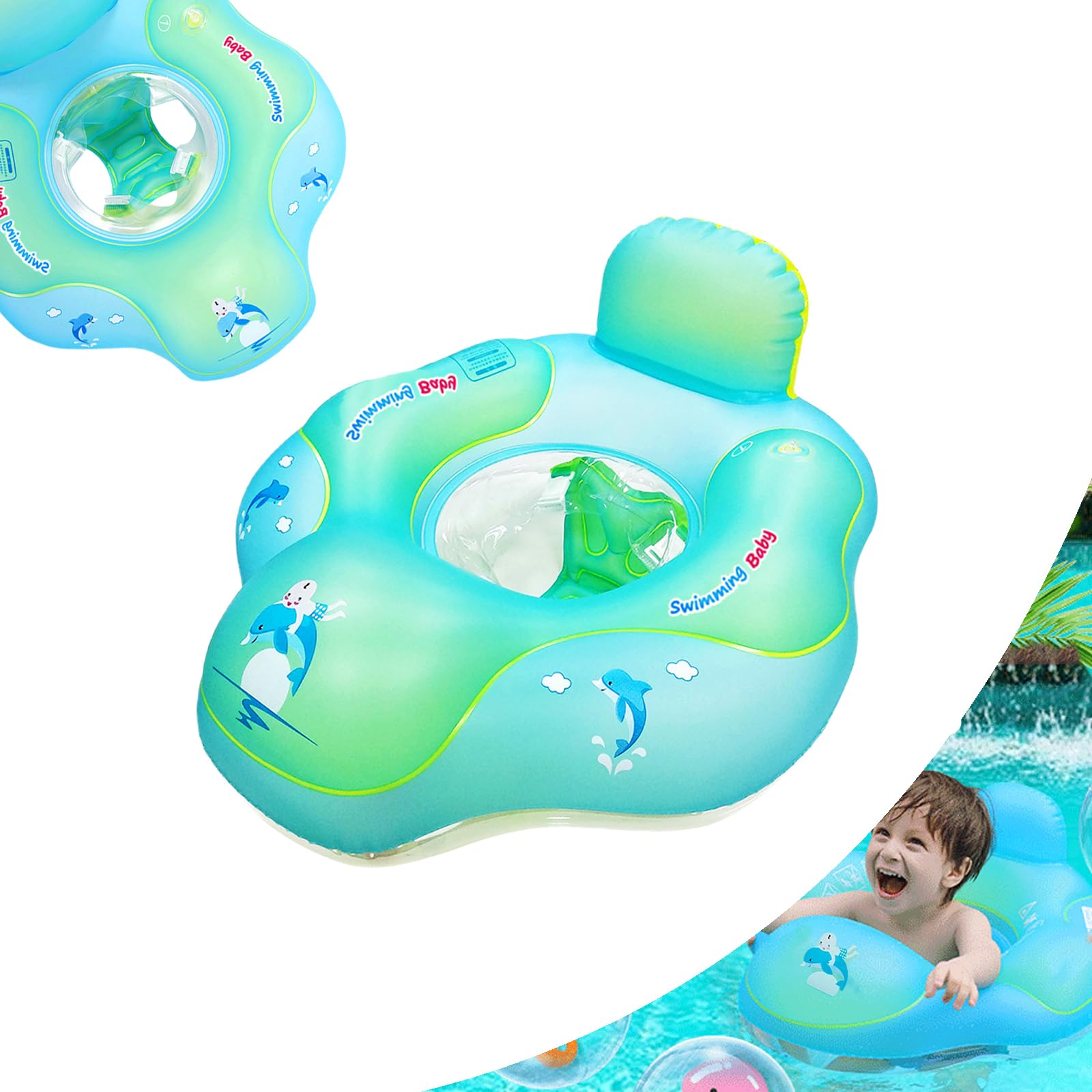 Newborn Baby Swimming Float 5-18 Months,Blue Inflatable Baby Pool Float Ring with Safety Seat,Inflatable Pool Rings Baby Swimming Ring Floating Swim Circle for Babies Toddlers Kids Infant Swim Ring