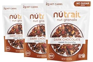 NuTrail Nut Granola Cereal, Dark Chocolate, No Sugar Added, Keto, Low Carb, Gluten Free, Grain Free, Healthy Breakfast 8 oz. 3 Count