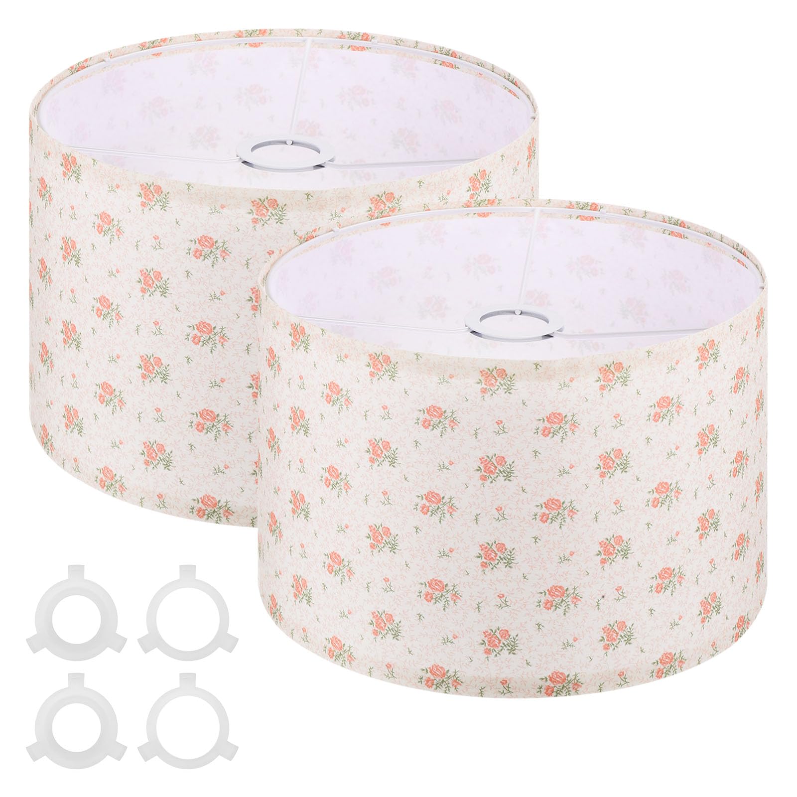 PATIKIL Drum Lamp Shades for Table Lamps 12"x12"x8" Linen Lampshade Set of 2 Easy Assembly Lamp Shade with E27 to E26/E14 Adapters for Floor Lamps Bedside Lamps, Floral (1.65" Spider)