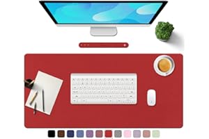 TOWWI PU Leather Desk Pad with Suede Base, Multi-Color Non-Slip Mouse Pad, 32” x 16” Waterproof Desk Writing Mat, Large Desk Blotter Protector(Red)