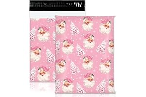 JarThenaAMCS 100Pcs Christmas Poly Mailers Pink Xmas Tree Santa Packing Bags With Self Sealing Decorative Envelope Mailers For Small Business Clothing, 14.5 x 19 Inch