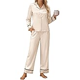 Blooming Jelly Women's Silk Satin Pajamas Long Sleeve Button Down 2 Piece Lounge Set Striped Loungewear Sleepwear