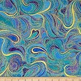 Timeless Treasures Palazzo Metallic Abstract Swirls Peacock Fabric By The Yard