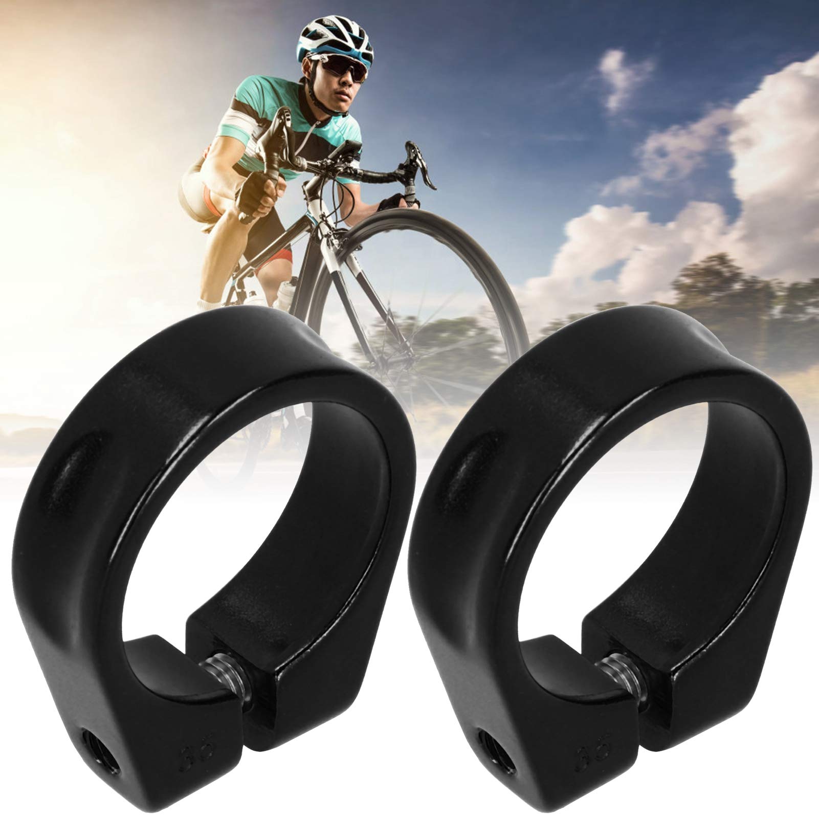 2Pcs 35mm Bike Seat Post Clamp, Aluminum Alloy Bike Seatpost Clamp, Bicycle Seat Post Clamp, Quick Release Seat Post Clamp for Mountain Bike, Black