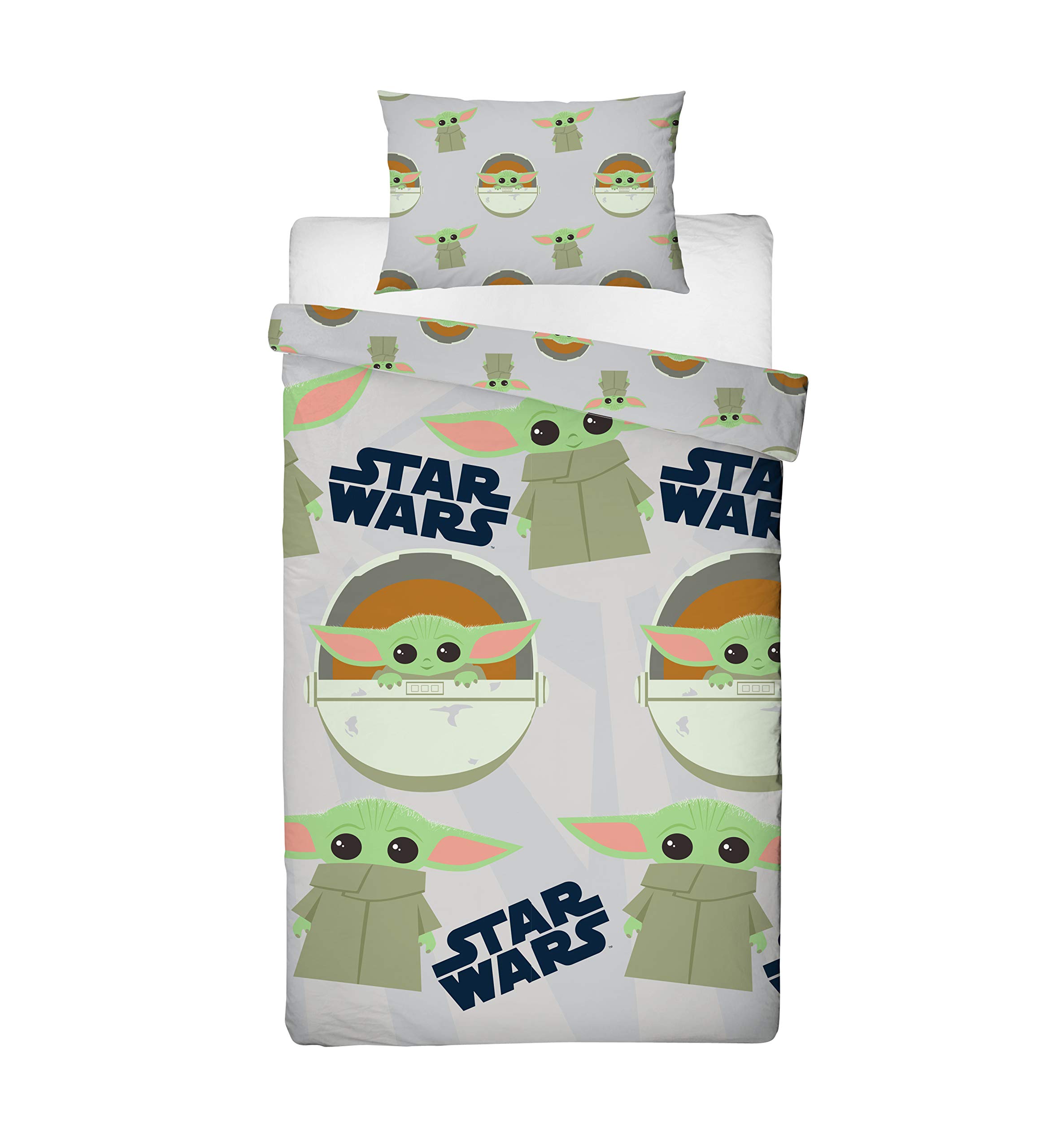 Baby Yoda Single Cover | Star Wars Mandalorian Child Yoda Duvet | Officially Licensed Grey Microfibre Reversible Two Sided Design DWMFACDS001UK1