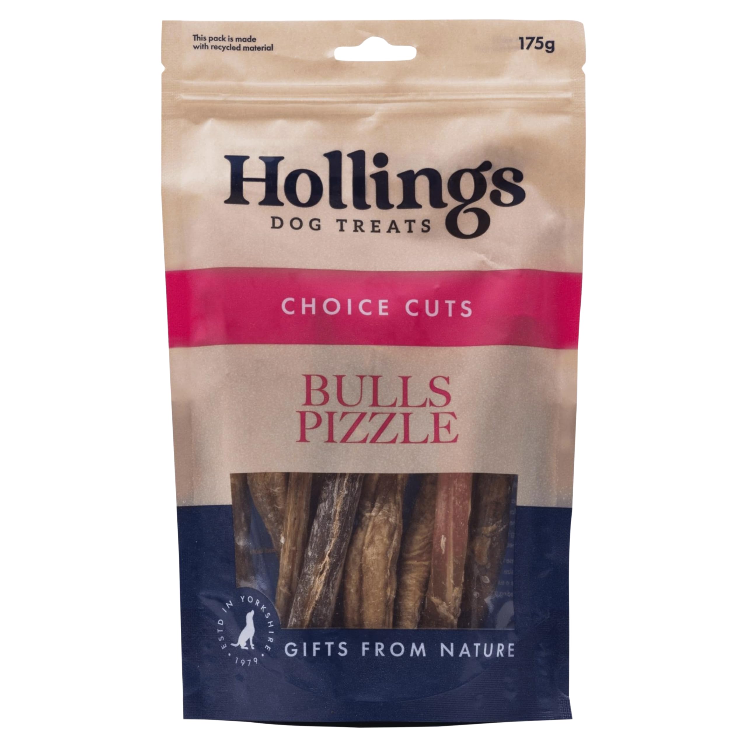 Hollings Bulls Pizzle Dog Treats, 100% Natural, Long-Lasting Chew Treats for Adult Dogs, Grain Free, No Rawhide & High in Protein (175g)