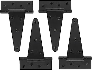 Rural365 Triangle Door Hinge 4 Pk - Heavy Duty 6 Inch T-Strap Farmhouse Style Door Hinges Matte Black Barn Door Hinges